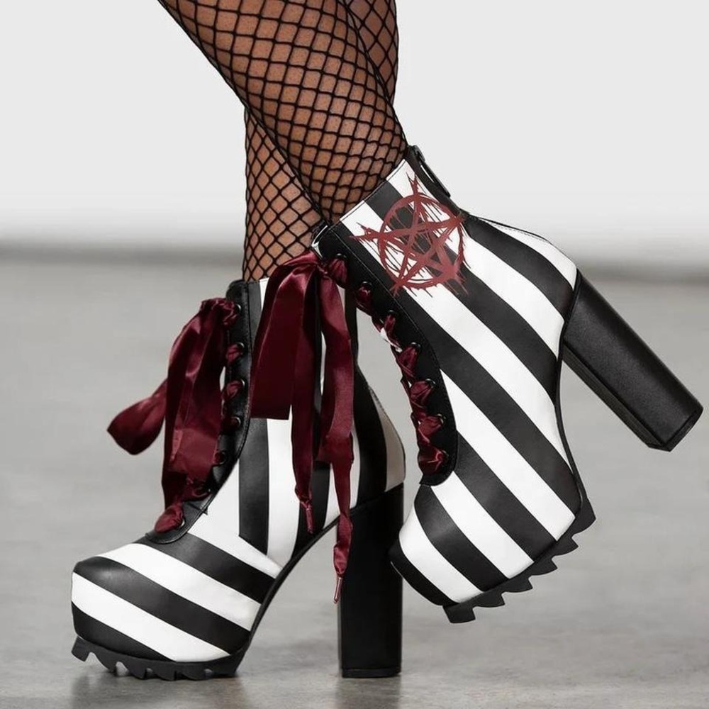 Killstar Lost Vegas striped boots US size 6 New flawed goth punk FLAWED